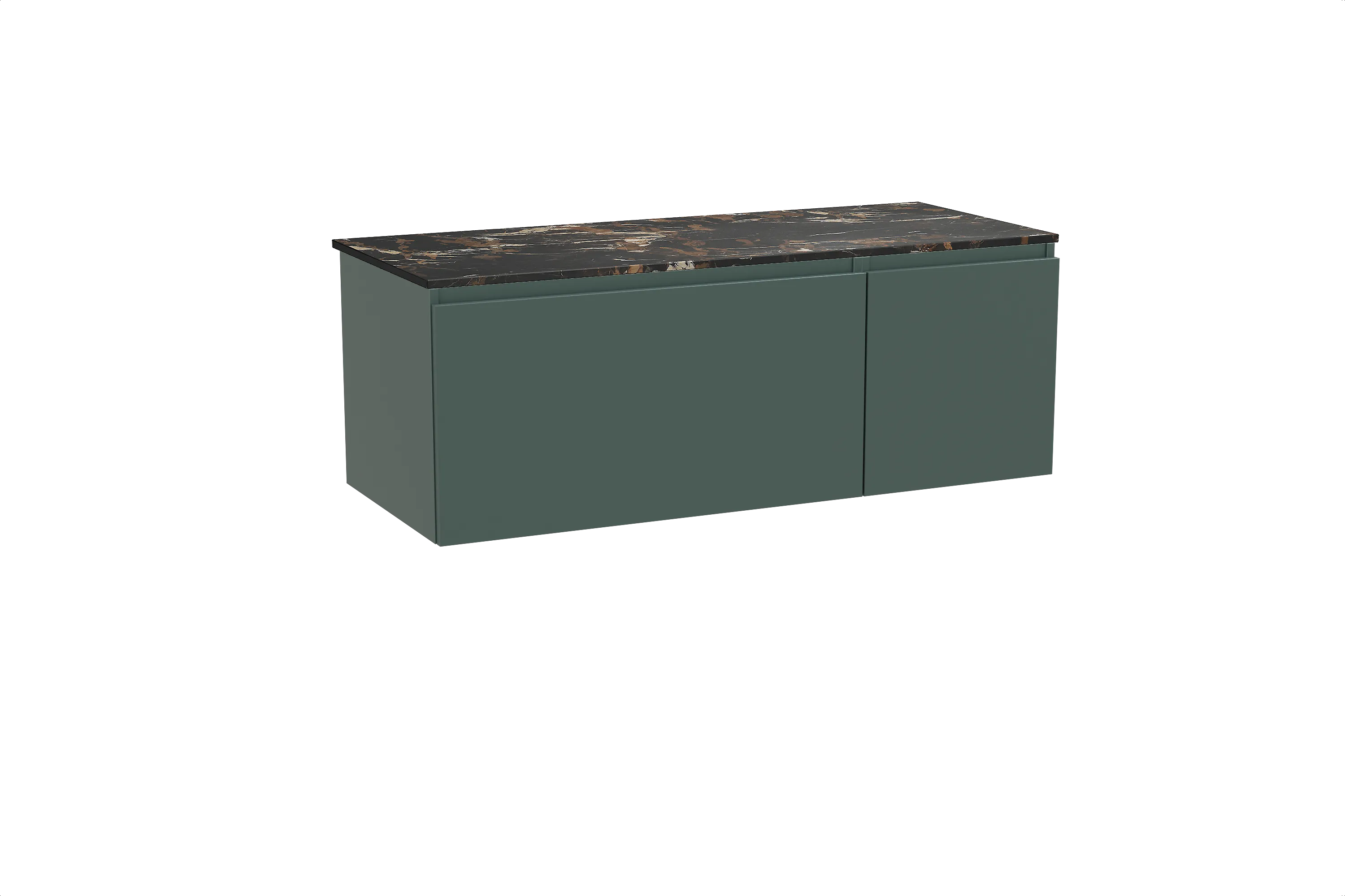 Balmani Sfera meuble salle de bains suspendu 135 x 55 cm forest avec Stretto tablette simple ou double en marbre portoro gold