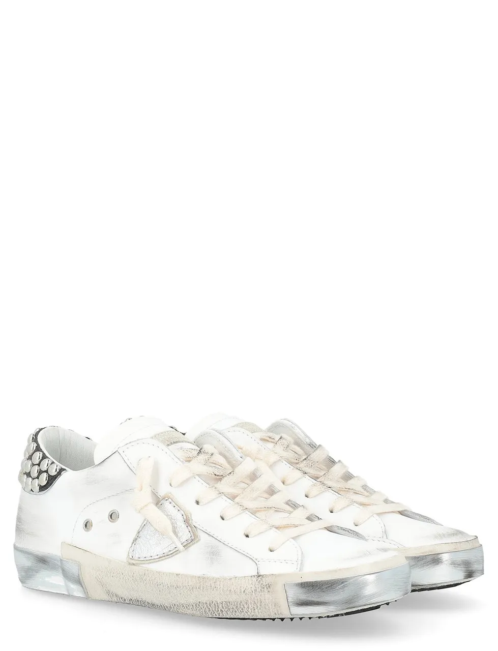 Baskets Philippe Model Paris X en cuir blanc avec clous
