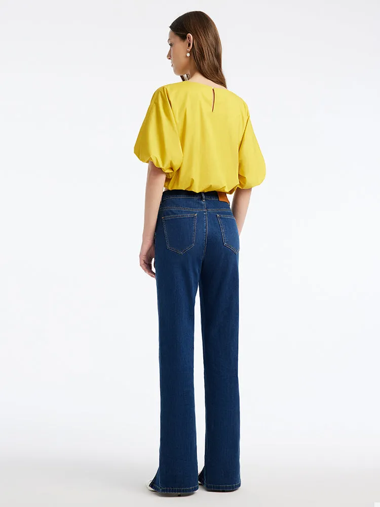 Blouse courte jaune à col rond