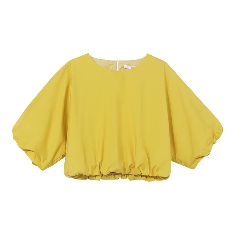 Blouse courte jaune à col rond