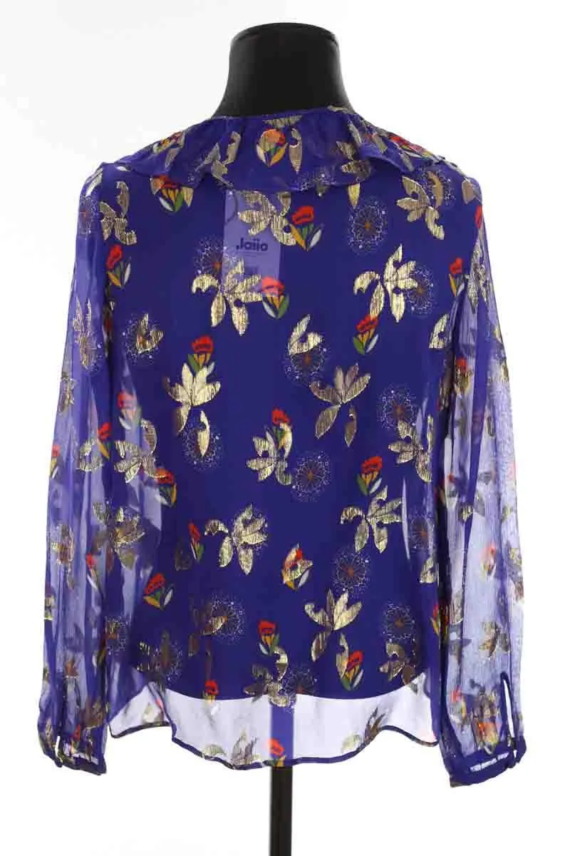 Blouse Femme Sezane en soie bleue, taille 38, en très bon état.