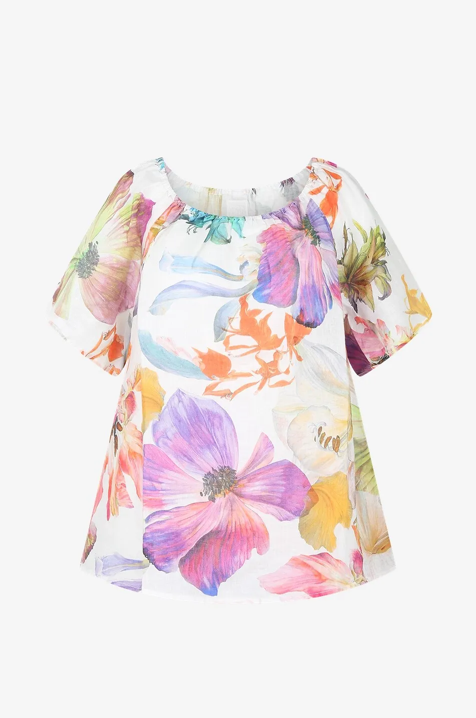 Blouse fleurie à manches courtes en lin