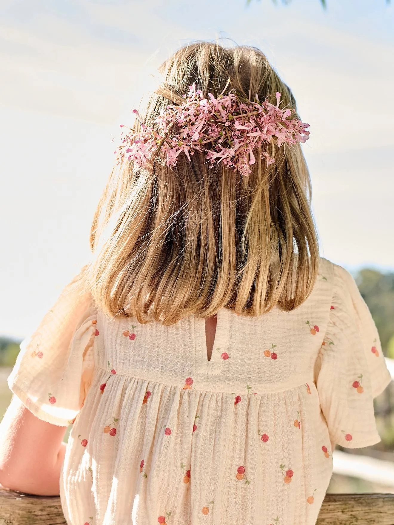 Blouse imprimée en gaze de coton bio fille manches papillon écru - Vertbaudet