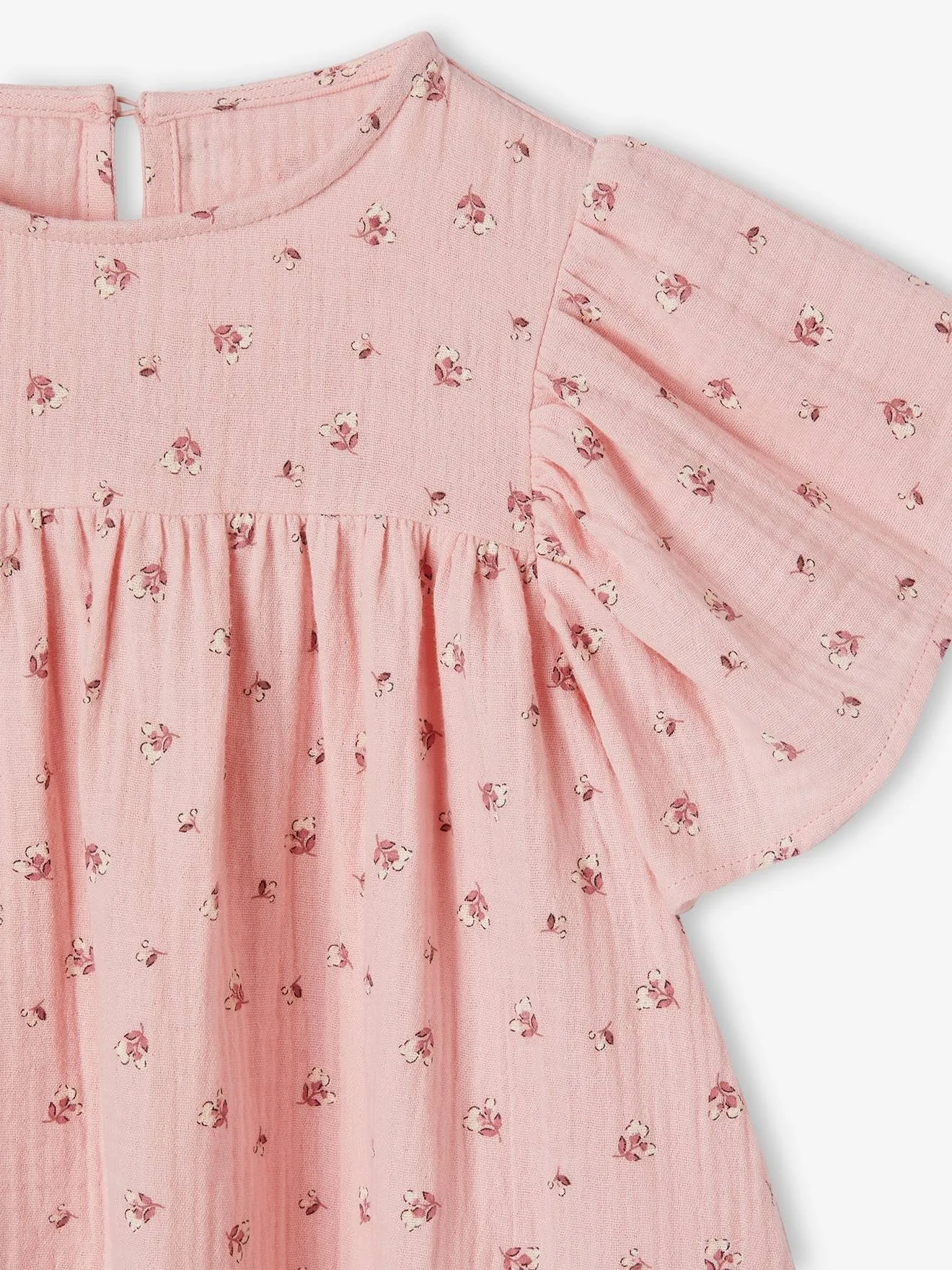Blouse imprimée en gaze de coton bio fille manches papillon écru - Vertbaudet