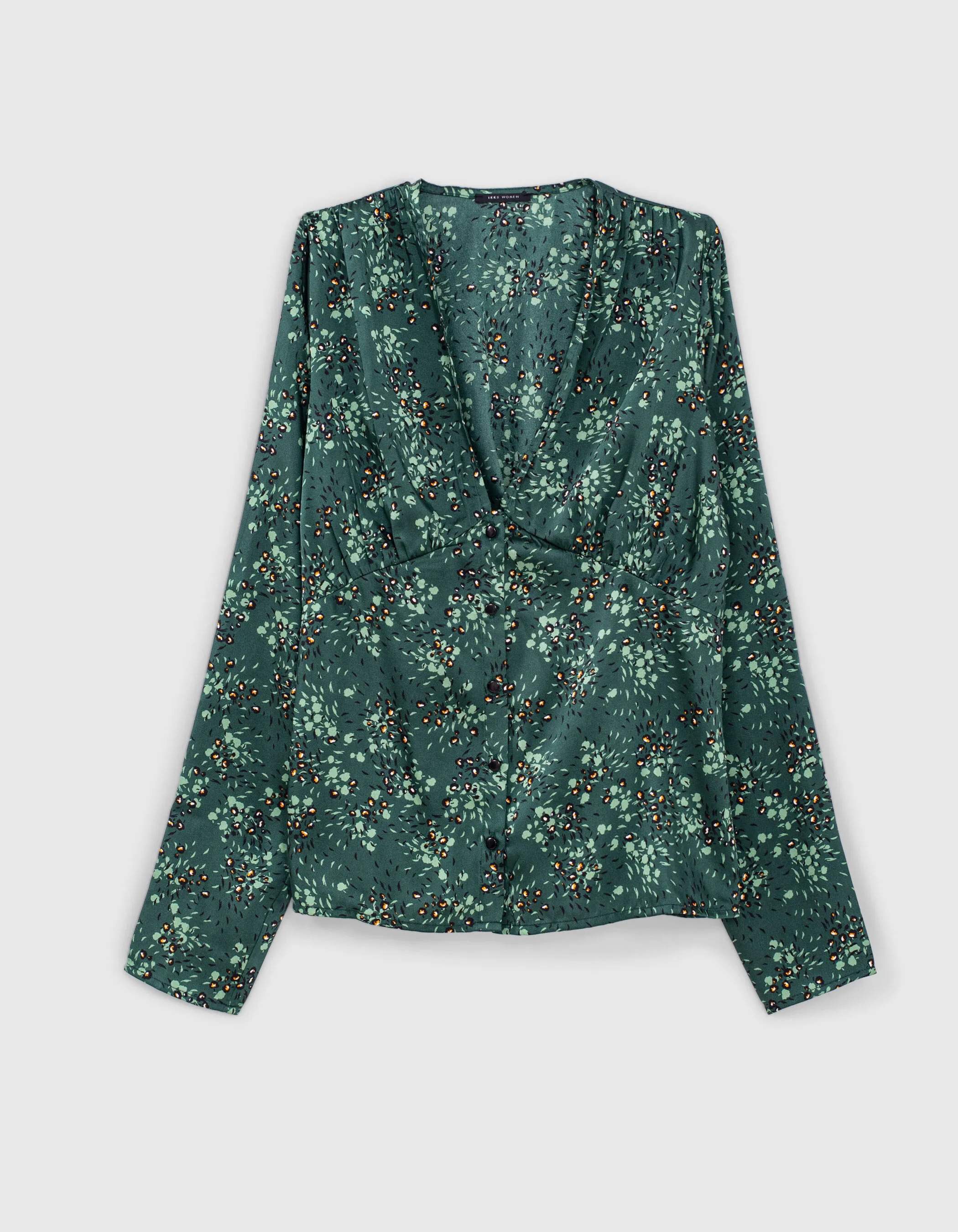 Blouse manches longues col V imprimé floral bleu femme