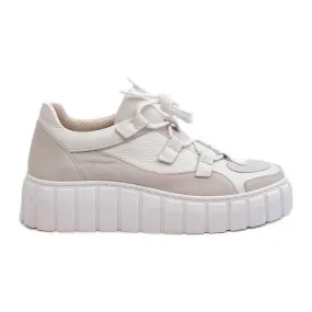 Chaussures de sport en cuir pour femmes sur la plateforme M01/1 Zazoo Beige clair
