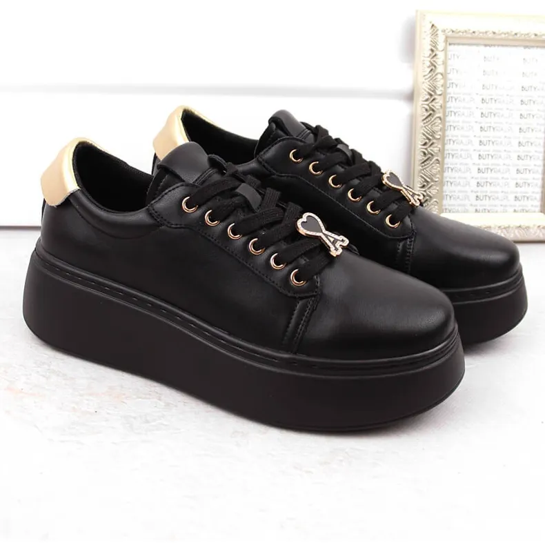 Chaussures en cuir pour femmes sur plateforme noire, Vinceza 66700 le noir