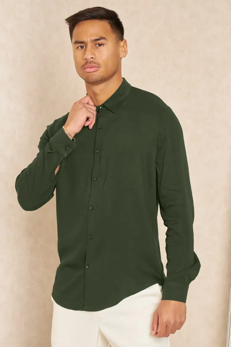 Chemise fluide manches longues kaki