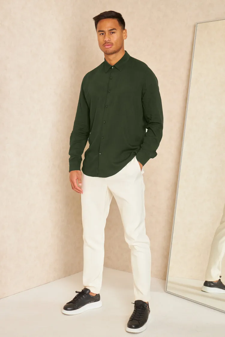 Chemise fluide manches longues kaki