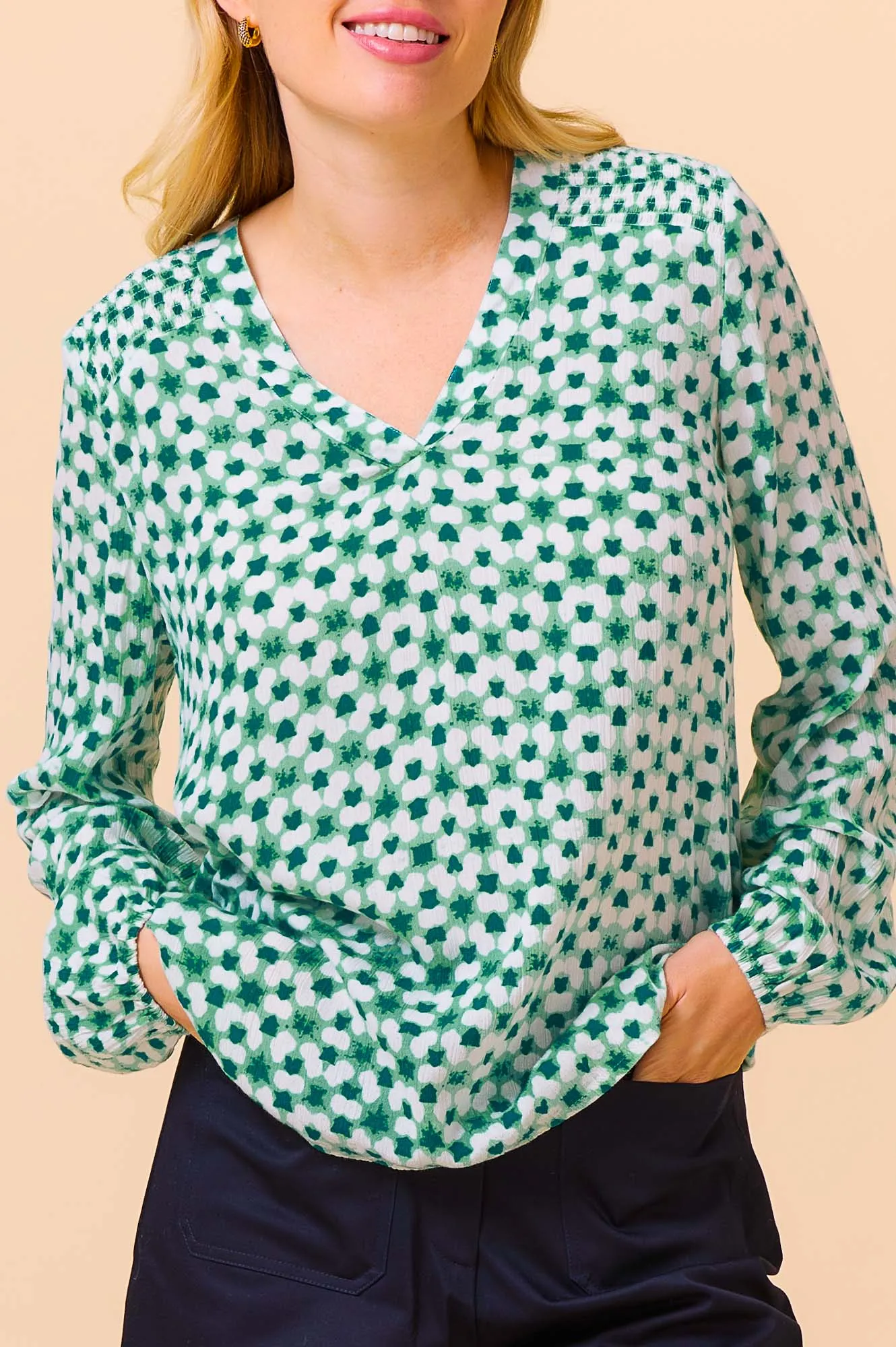 Clea Blouse | Green/White