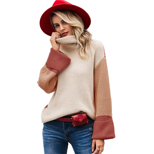 Col Roulé Femme Pull Marron