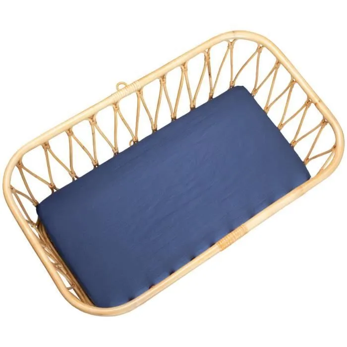 Drap housse berceau en gaze de coton à carreaux 40 x 80 cm Bleu Marine