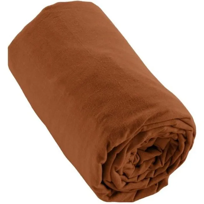 Drap housse flanelle 100% coton 90 x 190 cm CANDICE coloris Tomette