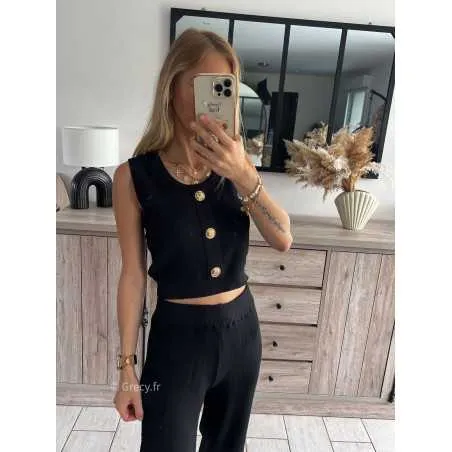 Ensemble Zora noir en maille gilet sans manches et pantalon