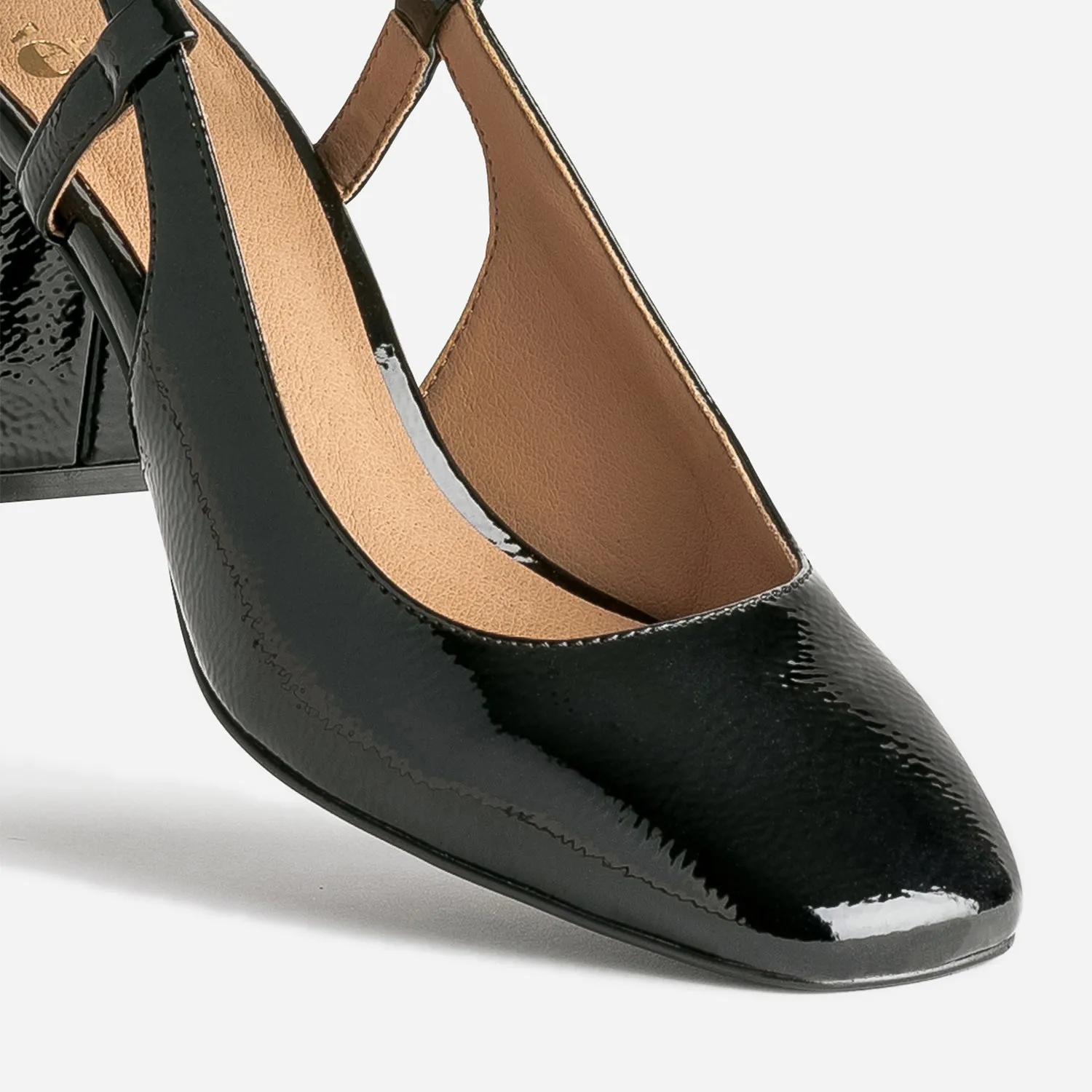 Escarpin slingback noir verni à bout carré - Escarpins Femme | ERAM