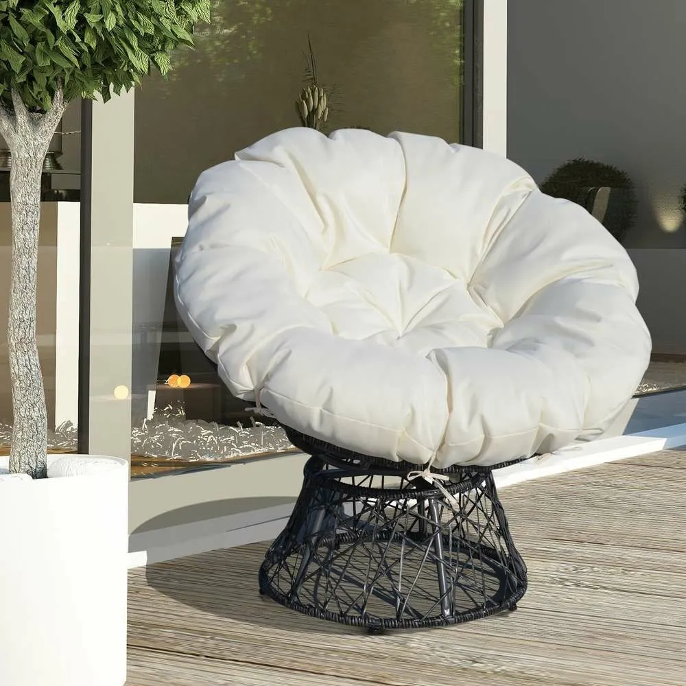 Fauteuil papasan pivotant crème - 97x87x90cm