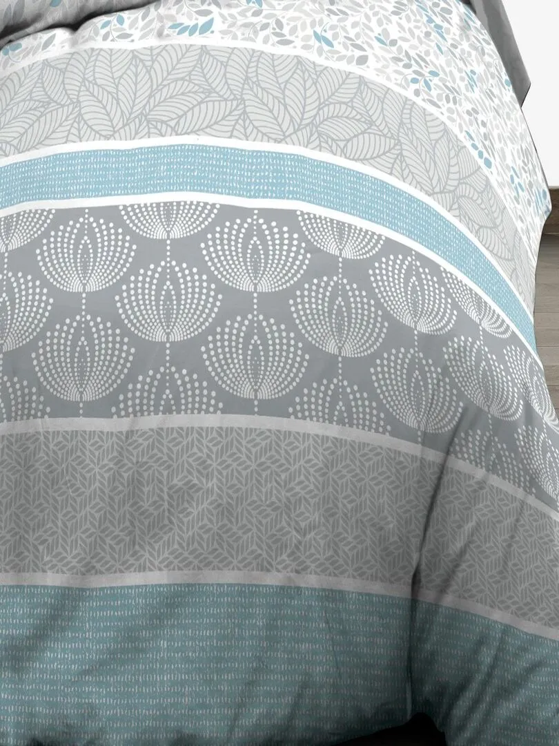 Housse de couette 220x240 + 2 taies - Pur coton 57 fils - Louise bleu - Bleu