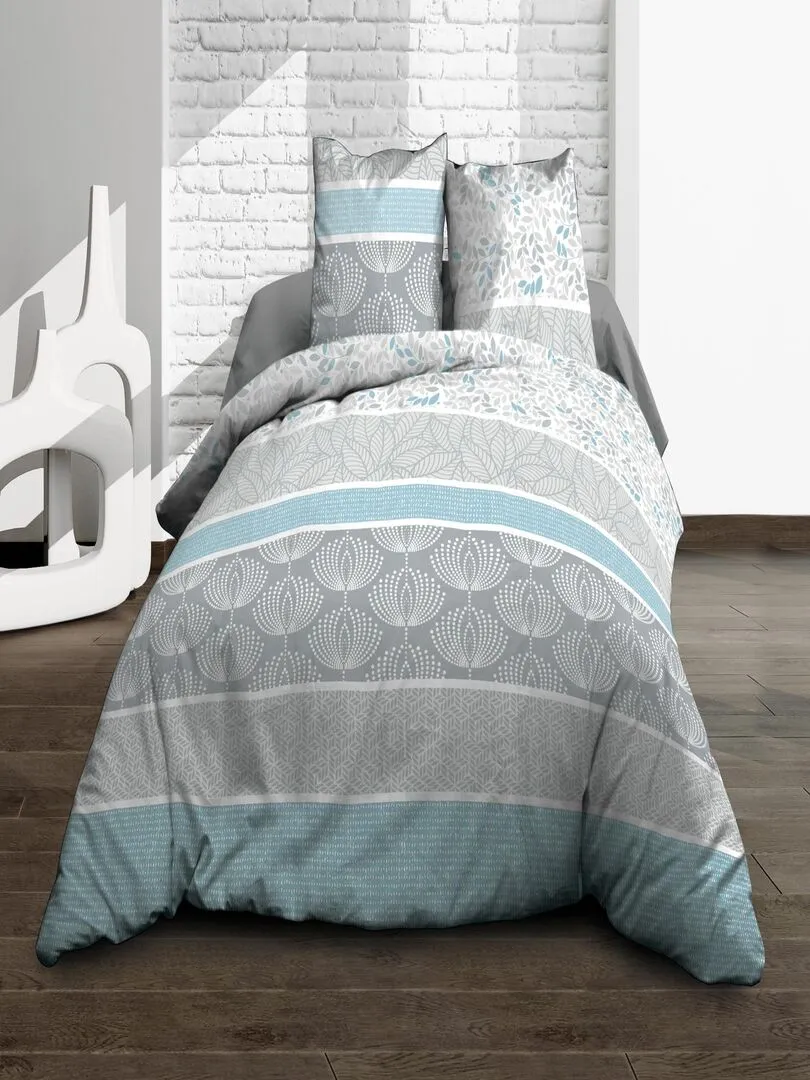 Housse de couette 220x240 + 2 taies - Pur coton 57 fils - Louise bleu - Bleu