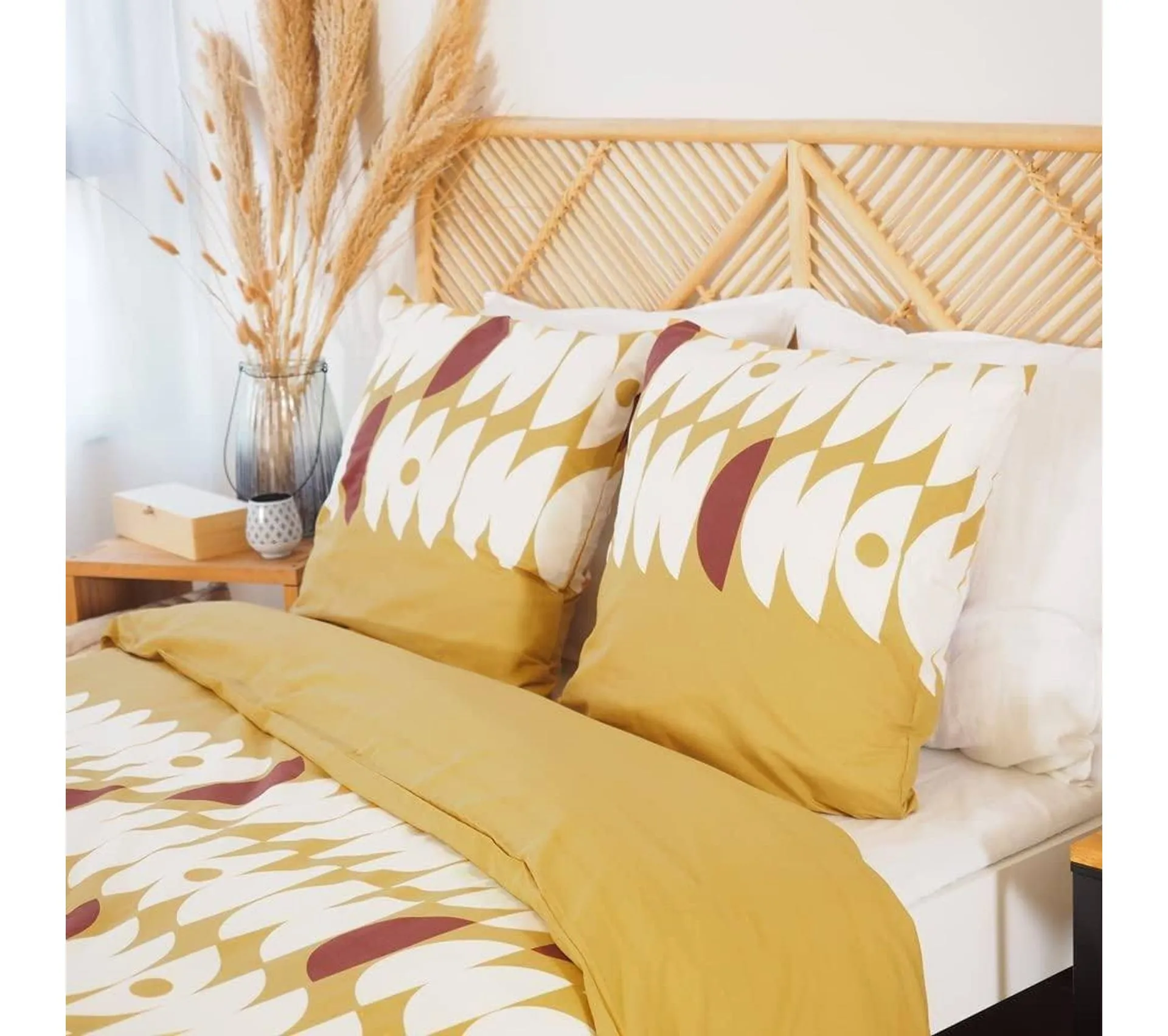 Housse De Couette 240 X 260 Geojaune + 2 Taies 100% Coton 57 Fils