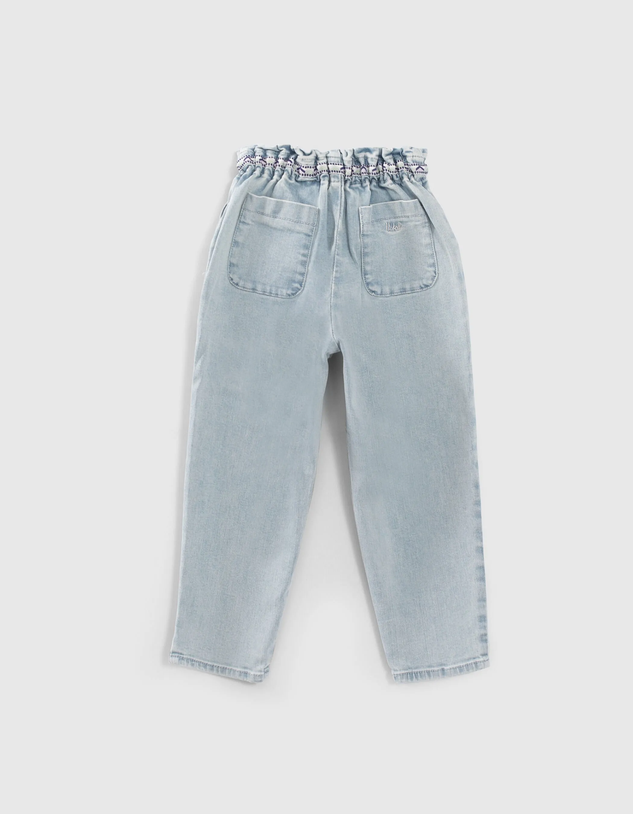 Jean paperbag bleu délavé coton bio élastiqué fille
