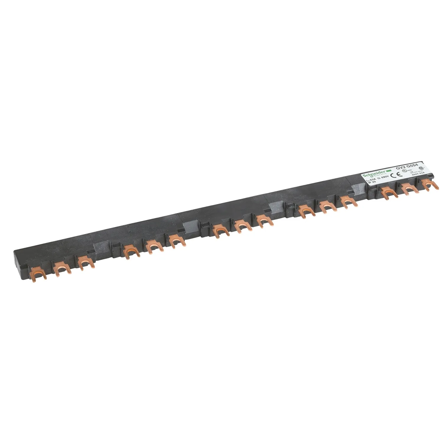 Jeu de barre tripolaire - 63 A - 5 dérivations - pas 54 mm - GV2G554
