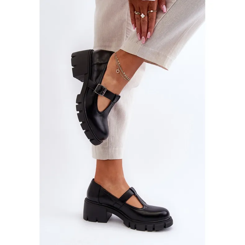 Jezzi Chaussures en cuir écologique pour femmes sur plateforme et bloc, noir Emelna le noir