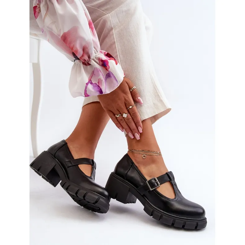 Jezzi Chaussures en cuir écologique pour femmes sur plateforme et bloc, noir Emelna le noir