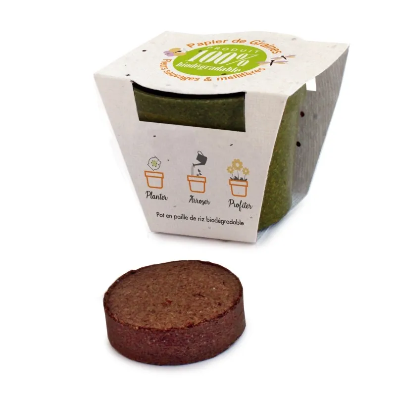 Kit de plantation publicitaire "Jardin Ecolo" pot en paille de riz biodégradable - Personnalisation incluse