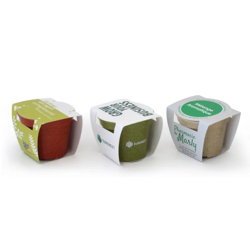 Kit de plantation publicitaire "Jardin Ecolo" pot en paille de riz biodégradable - Personnalisation incluse