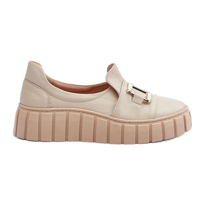 Lewski Shoes Chaussures en cuir pour femmes sur la plateforme Beige Lewski 3398