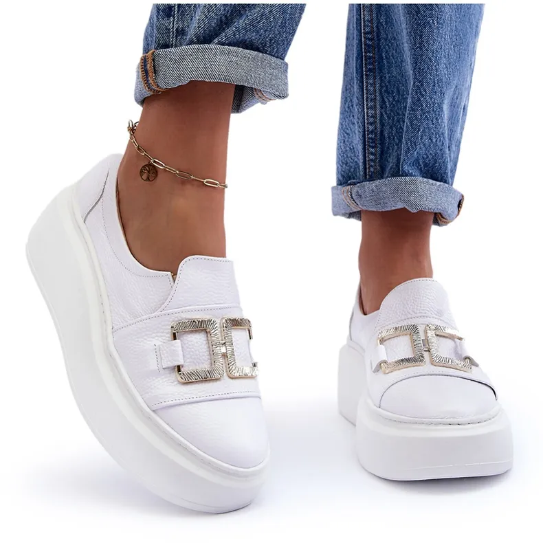 Lewski Shoes Chaussures en cuir pour femmes sur la plateforme, blanches Lewski 3398/2