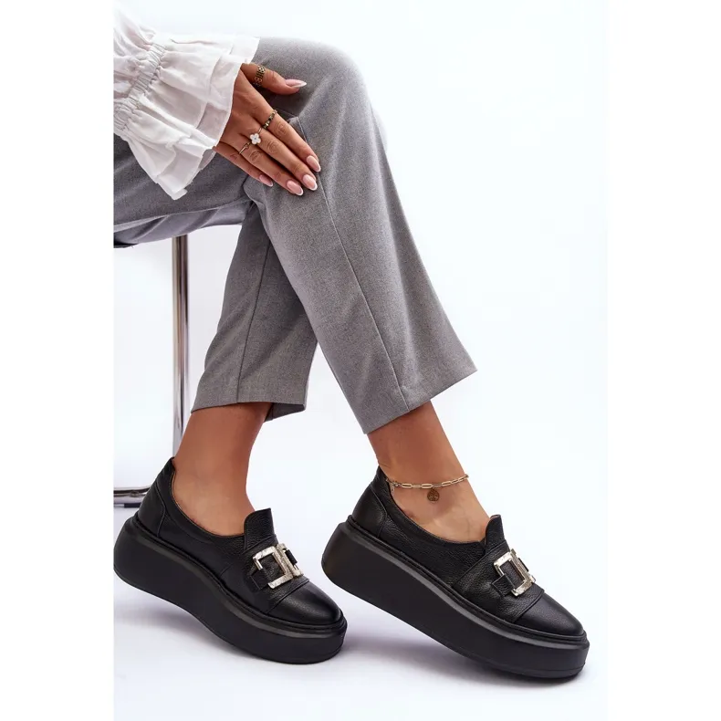 Lewski Shoes Chaussures en cuir pour femmes sur la plateforme noir Lewski 3398/2 le noir