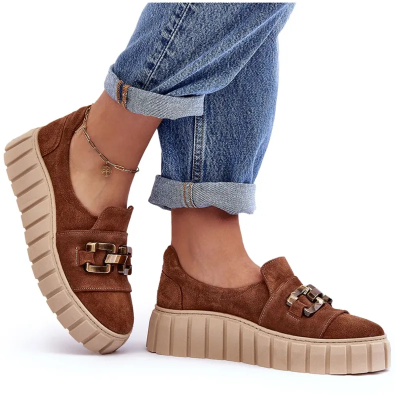Lewski Shoes Chaussures Femme En Daim Sur Plateforme Avec Décoration, Marron Lewski 3398 brun