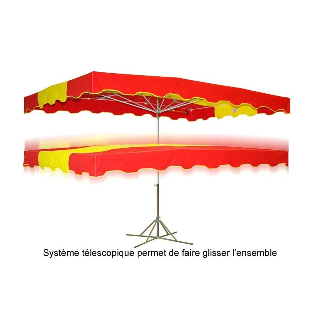 Parasol forain 325x250cm rouge et jaune armature télescopique + toile + housse