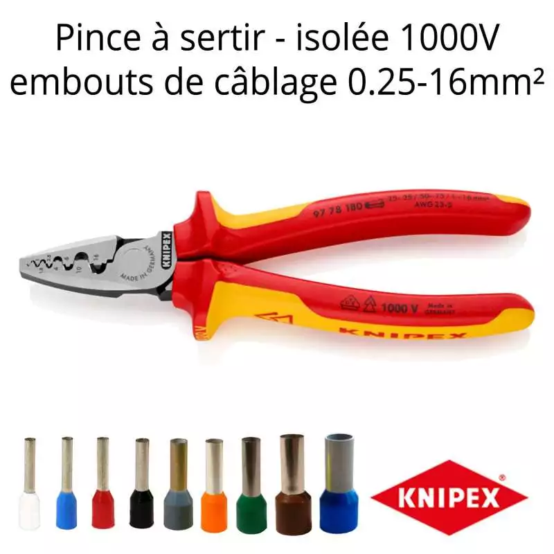 Pince à sertir embouts 0.25-16mm² isolée 1000V - Knipex 9778180