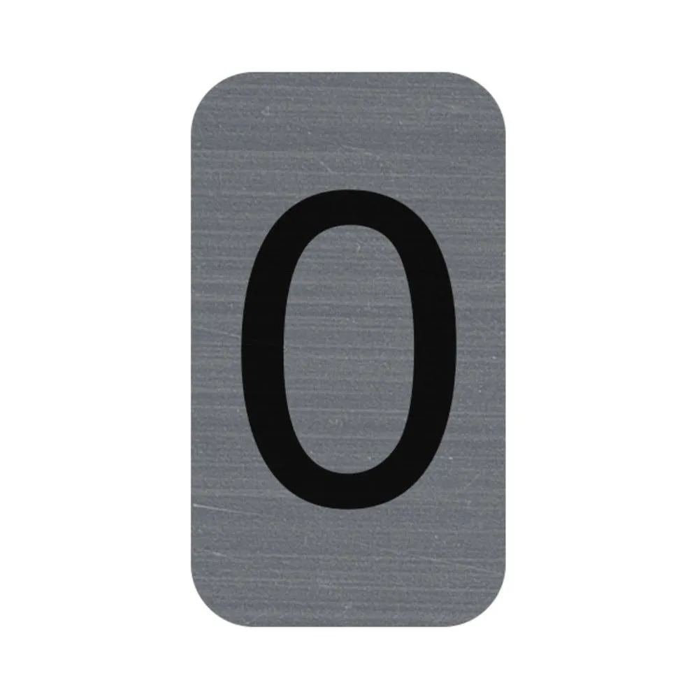 Plaque adhésive imitation aluminium chiffre 0 2,5x4,4cm gris