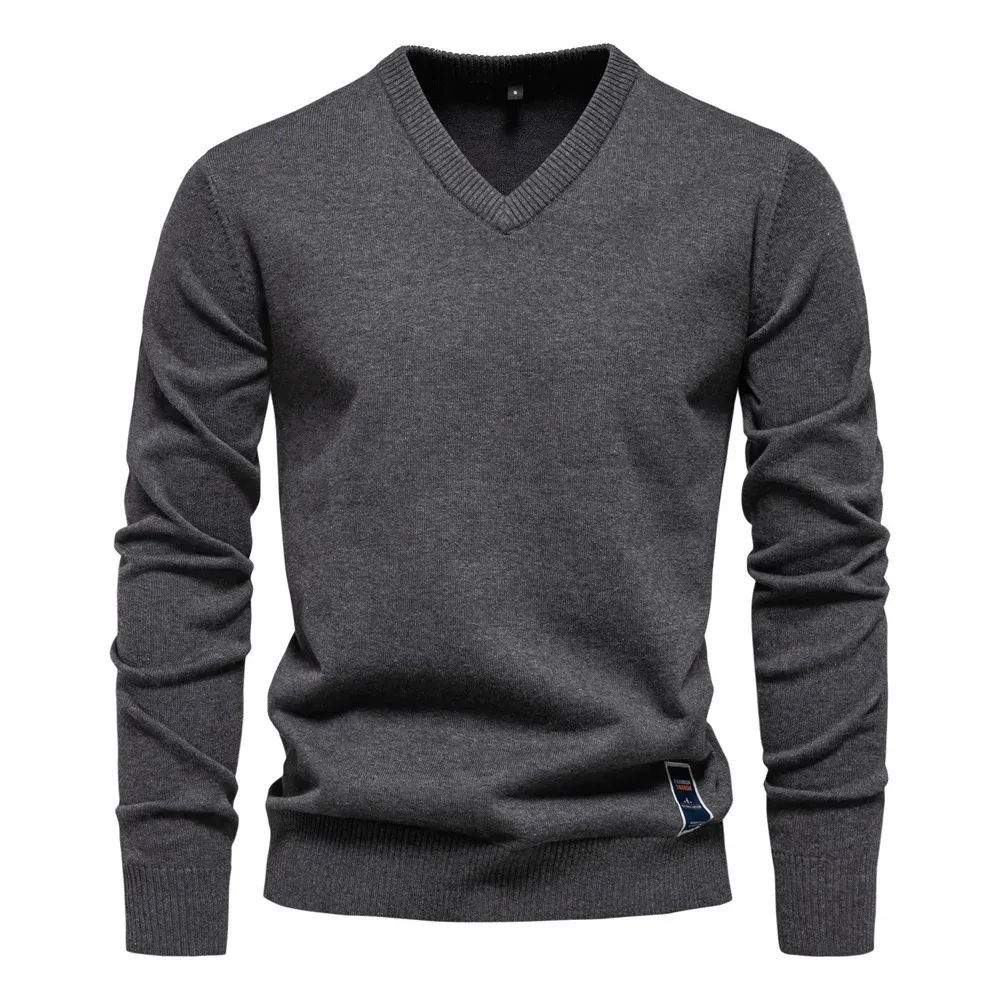 Pull classique col V pour homme avec détail d'étiquette discret