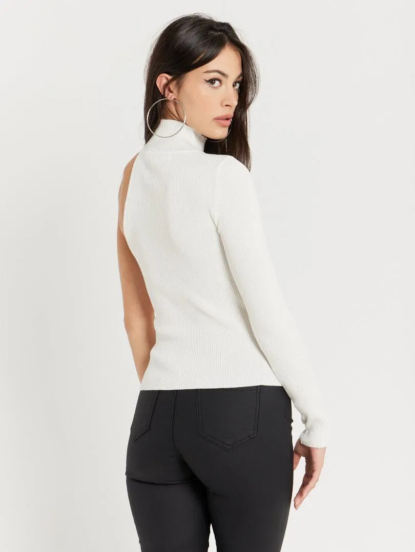 Pull col montant assymétrique Beige sable