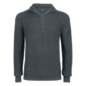 Pull col V zippé Anthracite - Brandit