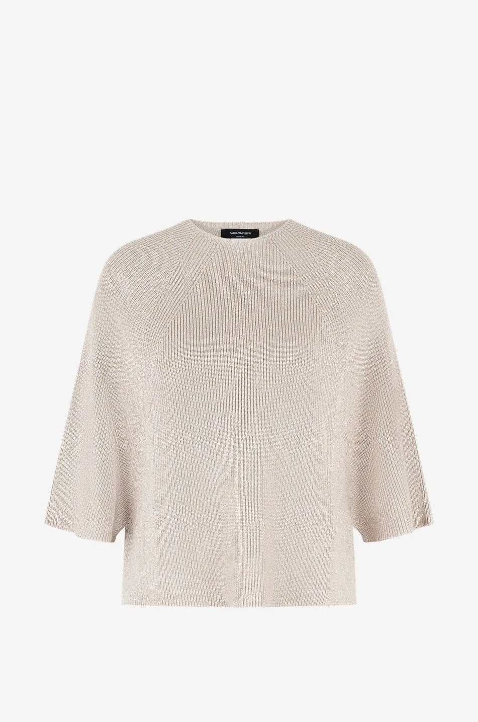 Pull côtelé en coton et lurex à manches raglan courtes