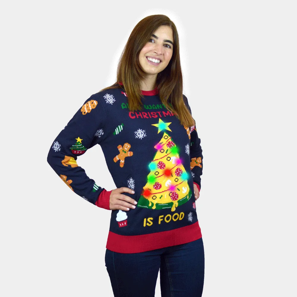 Pull de Nol pour Couple Lumineux LED Christmas Food