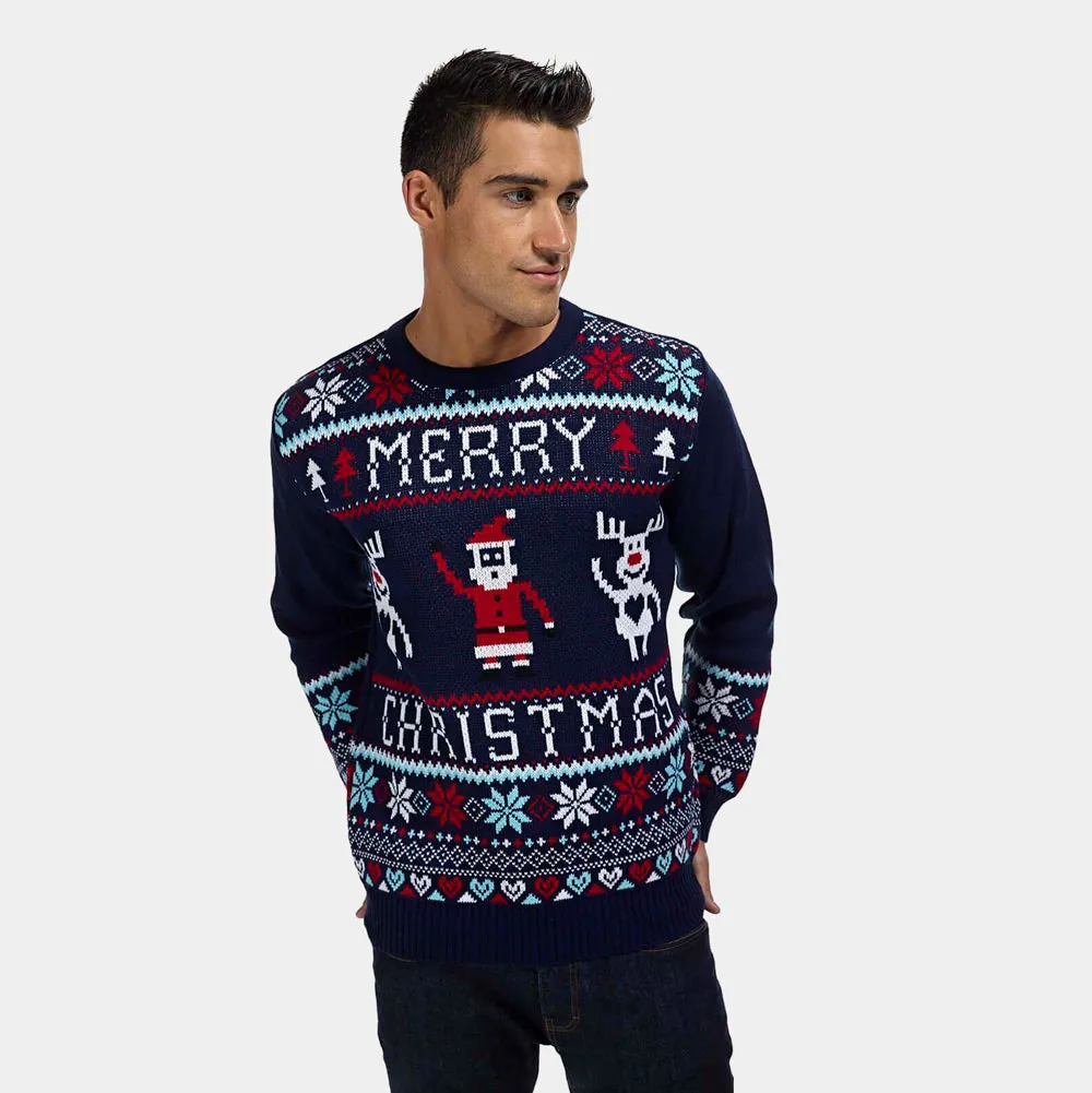 Pull de Nol pour Famille avec Rennes et Père Nel Merry Christmas