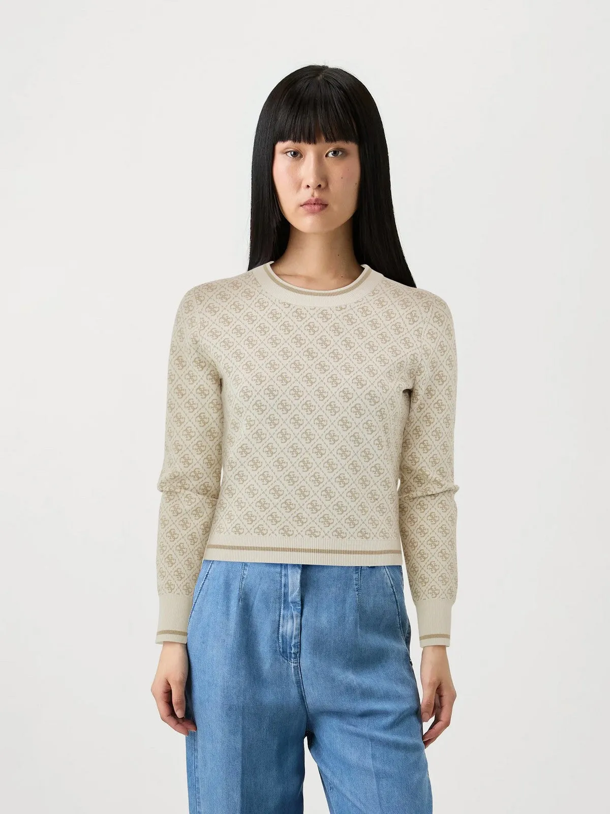 Pull Femme GUESS LISE 4G CN LS SWTR W4BR21 Z37K0 FN3J Blanc