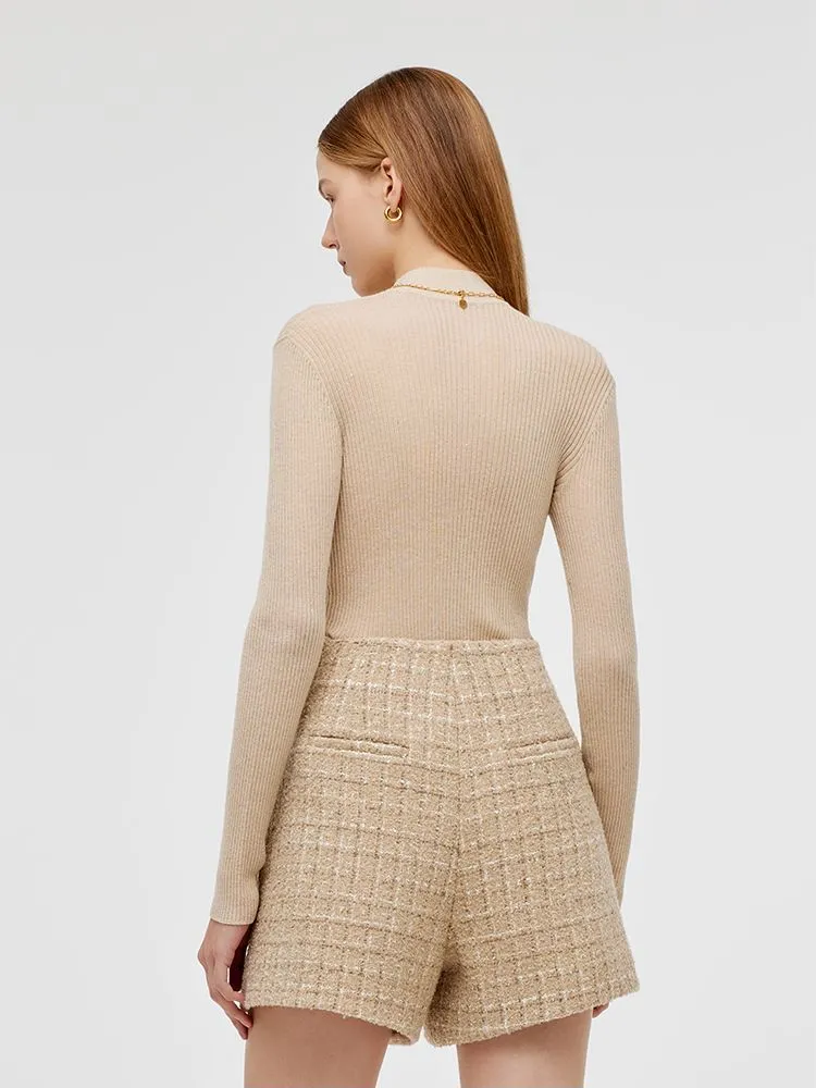 Pull fourreau à paillettes et col montant pour femme
