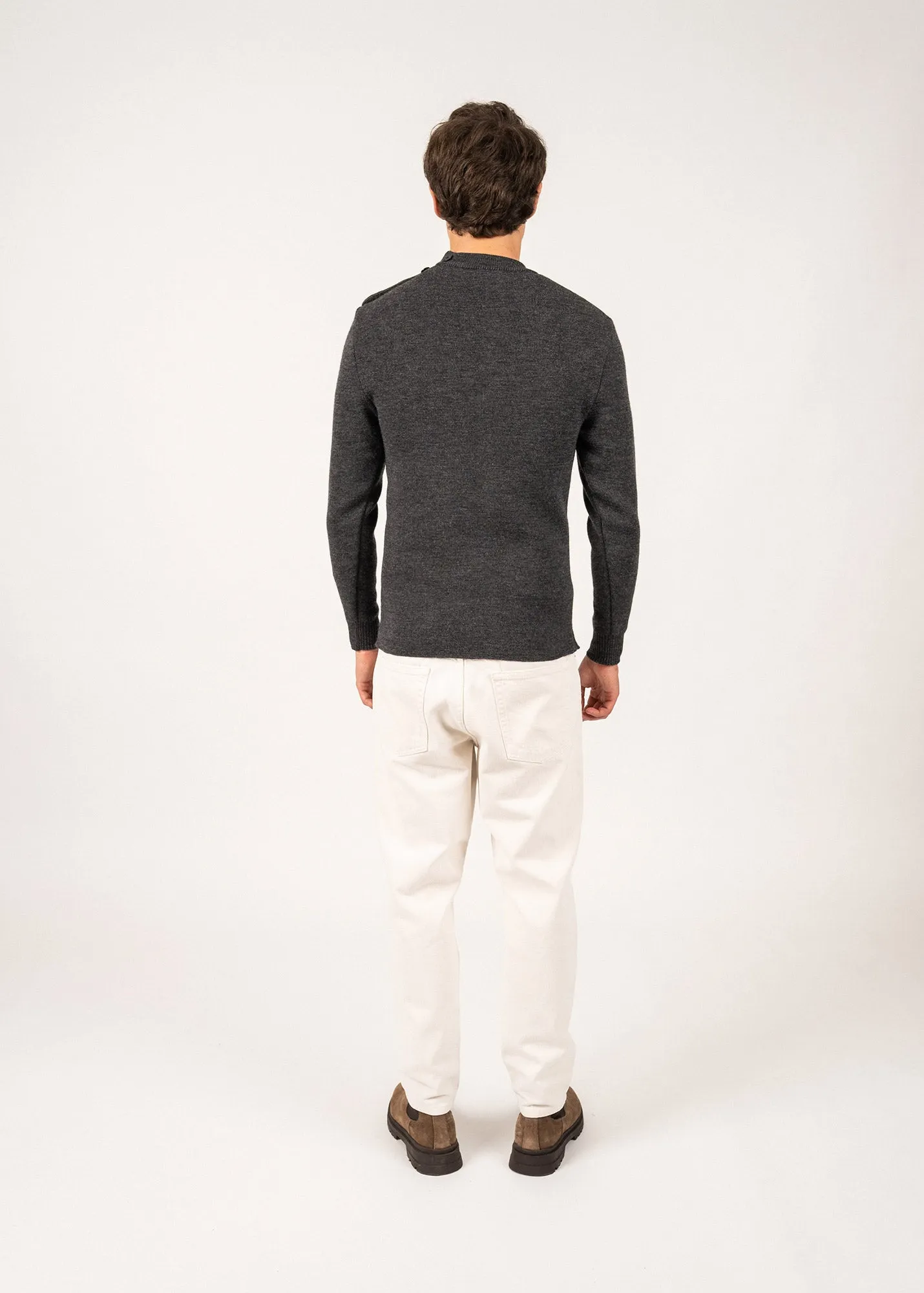 Pull marin uni Matelot - coupe ajustée, en pure laine vierge (GRIS)