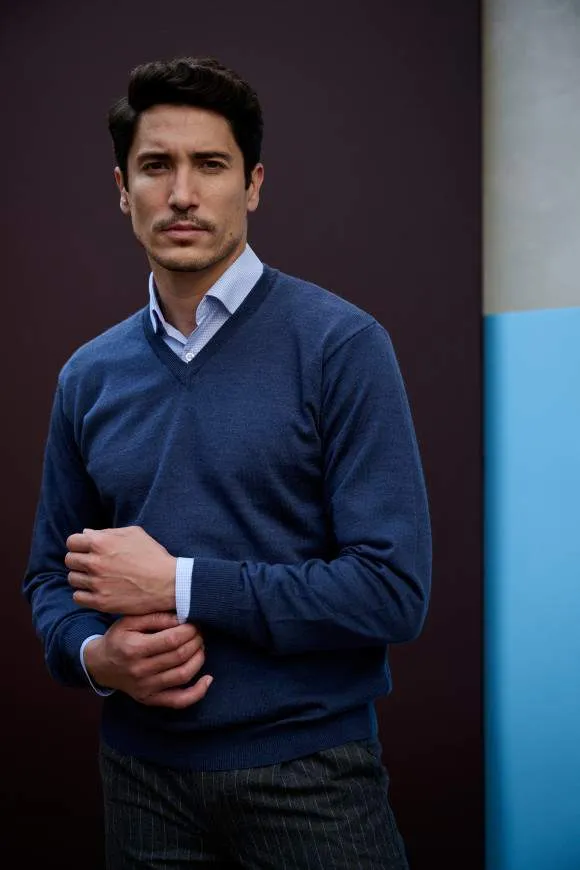 Pull Merinos V Denim
