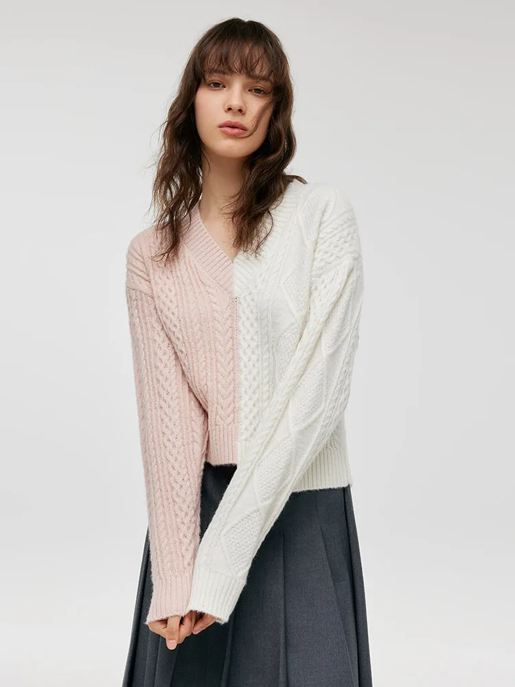 Pull Mohair à col en V et ourlet asymétrique pour femme