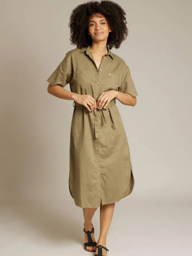Robe boutonnée luana kaki femme - Deeluxe | wimod