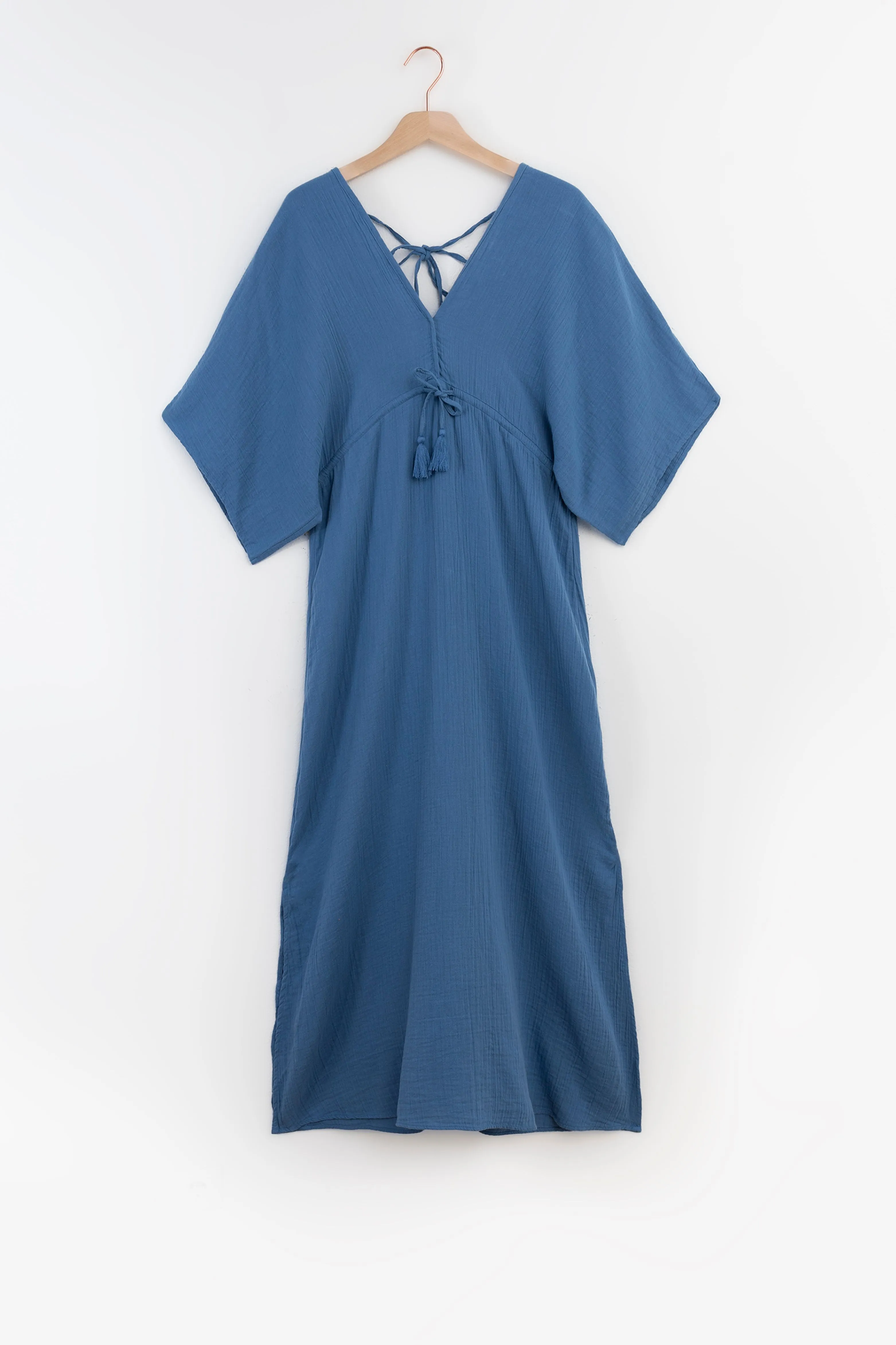 Robe longue avec col V - bleu