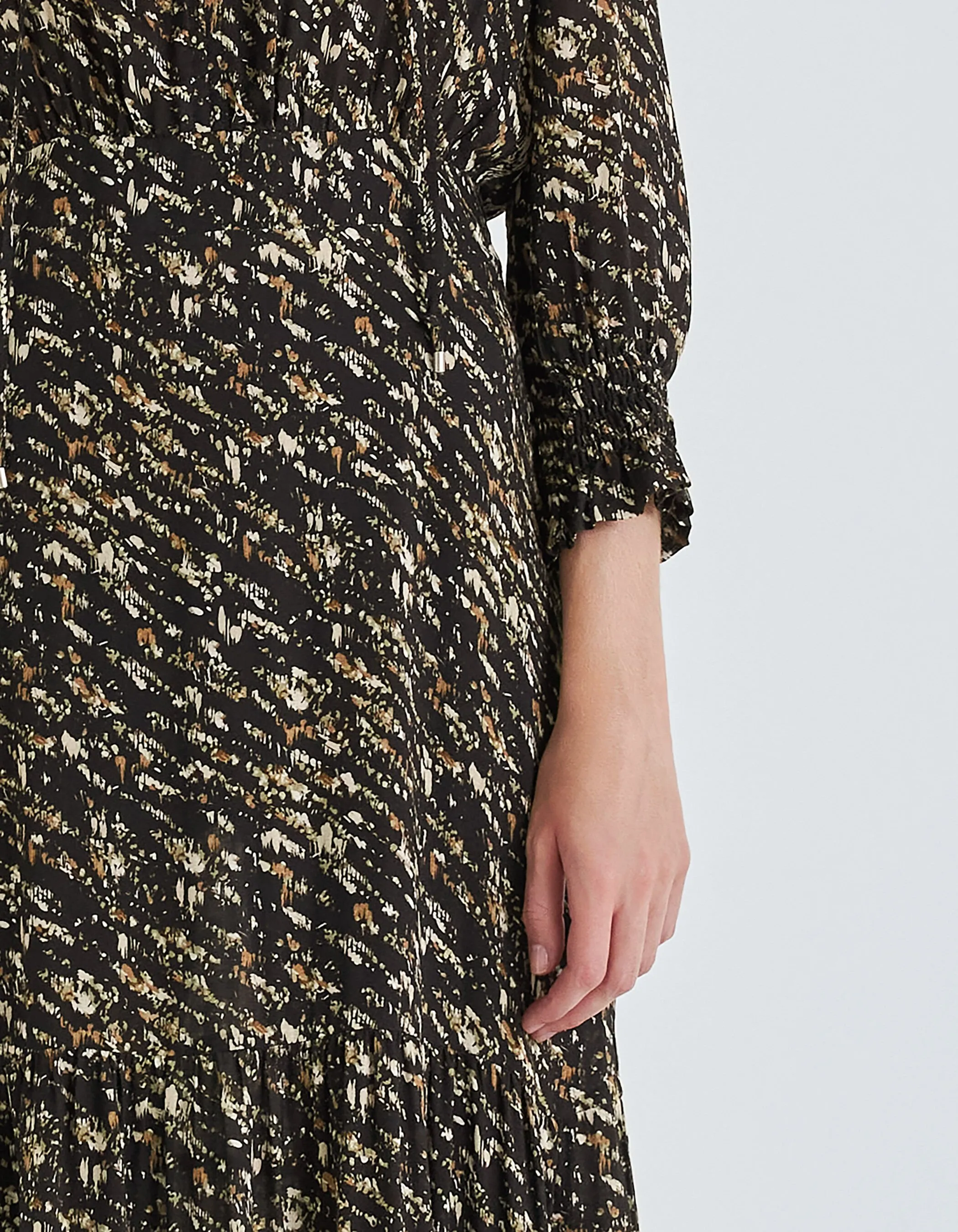 Robe longue noire imprimé fusain Femme